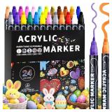 24 Colors Dual Tip Acrylic Paint Pens Markers, Pre