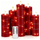 Da by 5 Pack Red Real Wax Flameless Taper Candles,