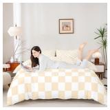 Manfei Champagne Grid Duvet Cover Set Twin Size, R