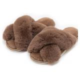 Size 11-12 Womens Cross Band Slippers Cozy Furry F