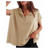 Large Tankaneo Womens Oversized Cap Sleeve Polo Sh