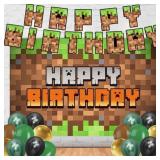 Green Pixel Themed Birthday Party Decorations Set,