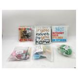 4 desk signs , bag of patches for vests and shirts