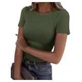 Size Large Roselux Women Crew Neck Ribbed Fitted T