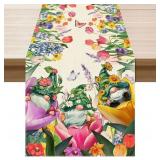 XCHI Tulips Gnomes Flowers Spring Table Runner Sum