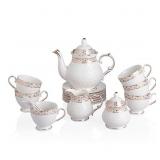 Sweejar 21 Pieces Porcelain Tea Set, Vintage Gold