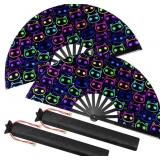 Boao 2 Pcs Large Rave Folding Fans for Line Dancin