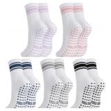 Pilates Socks with Grips Stripes Bow Yoga Socks, S