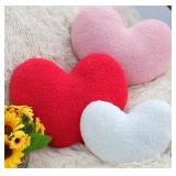3 Pcs Heart Shaped Throw Pillows Set, Soft Teddy F