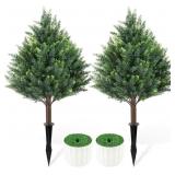2FT Artificial Cedar Topiary Trees Set of 2 Detach