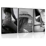 Lot of 2 3Pcs Vintage Black White Cowgirl Canvas W