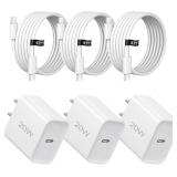 20W Fast Charger,3 Pack USB-C Port Charger with Ty