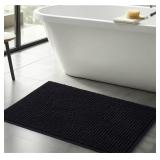 FRESHMINT Thick Chunky Chenille Bathroom Rug, Blac