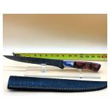 Long handmade Damascus steel knife with sheath