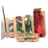Lot of 5 artificial flowers pink white and red and