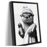 Framed Funny Bathroom Otter Canvas Wall Art Cute O