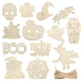 Quacc 26pcs Wooden Halloween Cutout Ornaments Unfi