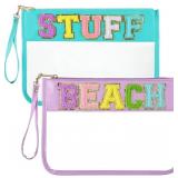 Sanwuta 2 Pcs Chenille Letter Clear Zipper Pouch C