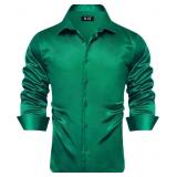 Hi-Tie Mens Satin Dress Shirt Long Sleeve Button U