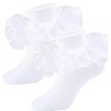 LOT OF 2 size 6/8 Girls Ruffle Socks Double Lace F