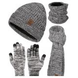 Winter Beanie Hat Scarf for Men Women 4PCS Gloves