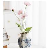 Blue and White Vase, Vintage Blue Ceramic Flower V