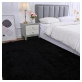 Fluffyrug Black for Bedroom 3x5 Ft - Plush Soft Be
