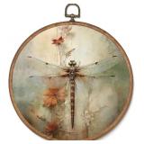 Retro Round Framed Dragonfly On A Flower Hat Print