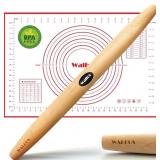 WALFOS French Rolling Pin and Silicone Baking Mat