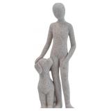 Lot Of 2 Man and Dog Figurine, Abstract Resin Memo