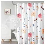 QiyI Floral Shower Curtain with Hooks, 3D Embossed