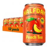 HALFDAY Prebiotic Peach Iced Tea Cans, Supports Di