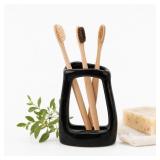 Ceramic Toothbrush Holder, Black, Modern Open-Fram