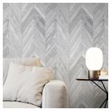 15.6" x 118" White Herringbone Wood Boards Peel an