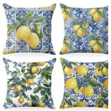 Lot of 2 Sets, 4 Pack Lemon Decor Pillow Covers 18