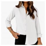 Size Medium BEIGE siliteelon Button Down Shirts Wo