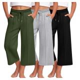 13-14Y 3 Pack Girls Uniform Capri Pants