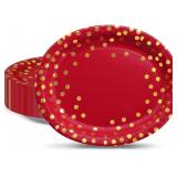 LOT OF 2 ~ 60Pcs Red Gold Oval Paper Plates 10" X
