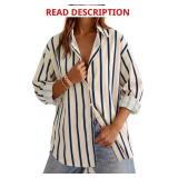siliteelon Button Down Shirts Women Striped Long S