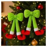 Plush Elf Legs Christmas Wreath Decoration with La