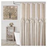 Farmhouse Shower Curtain Linen Bow Pleated Beige S