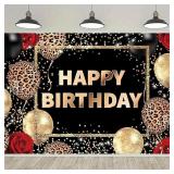 Black Gold Leopard Print Happy Birthday Backdrop C