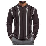 Lexiart Mens Knit Polo Shirt Striped Dressy Therma
