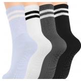 Pilates Yoga Socks with Grips for Women - Crew Len