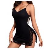 SIZE MEDIUM ~BLACK~Girece Sexy Lace Chemise Nightg
