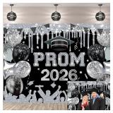 Prom Night Backdrop 2026 Blue and Silver Graduatio