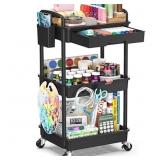 3 Tier Rolling Utility Cart with Removable Drawer,