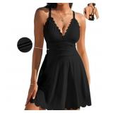 Size Small Womens Scalloped V Neck One Piece Monok