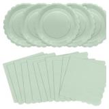 Lot of 3 Sets, 100Pcs Sage Green Plates and Napkin