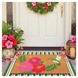 Drydiet 2 Pcs Summer Front Door Mat Set, Hibiscus